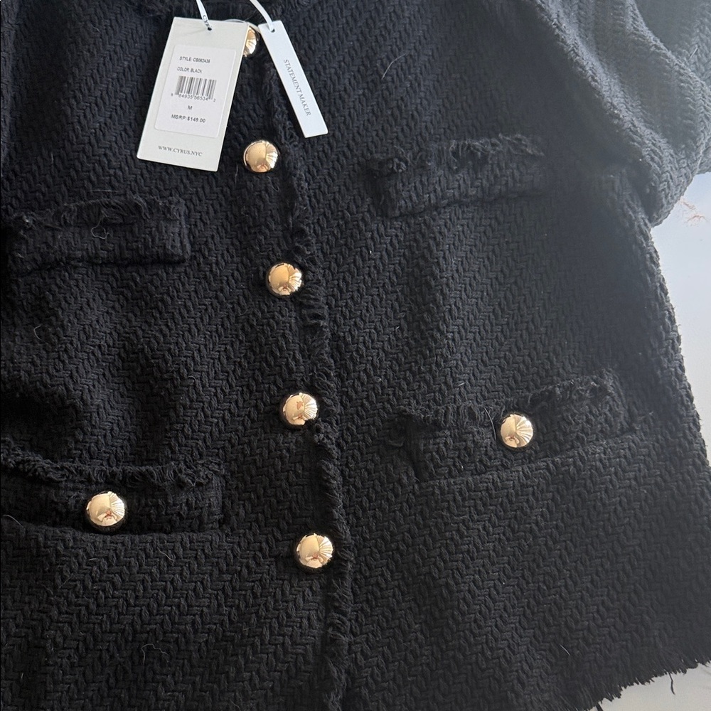 Neuw Black Bouclé Blazer with Gold Buttons